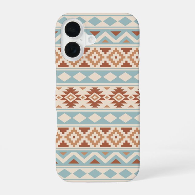 Coque iPhone 16 Aztec Essence Ptn III b Crème Terracottas Bleues (Verso)