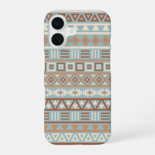 Coque iPhone 16 Aztec Influence Motif Crème Bleue Terracottas