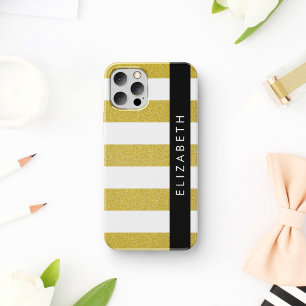 Coque iPhone 16 Bandes d'or, Motif rayé, Lignes, Votre Nom