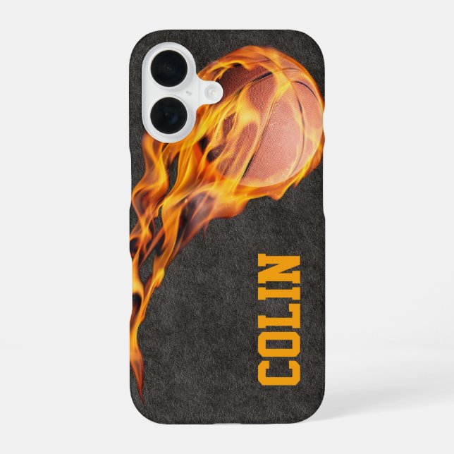 Coque iPhone 16 Basket-ball Fiery personnalisé (Verso)