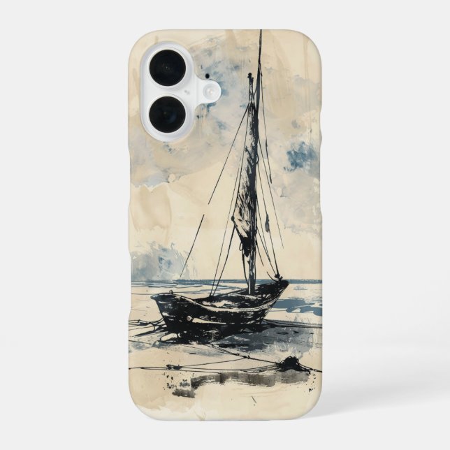 Coque iPhone 16 Bateau sur la plage (Verso)