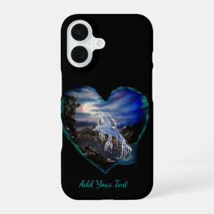 Coque iPhone 16 Bay at Night, Dolphin Love, Ajouter votre texte