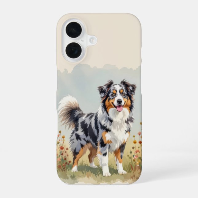 Coque iPhone 16 Berger Australien Merle Queue Longue (Verso)