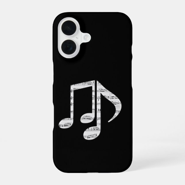 Coque iPhone 16 Black and White Music Notes Phone Case (Verso)