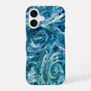 Coque iPhone 16 Bleu Blanc Turquoise Mer vague Splash Abstraction