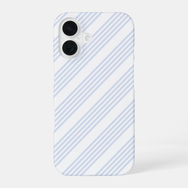 Coque iPhone 16 Bleu pâle et blanc cinq bandes motif (Verso)