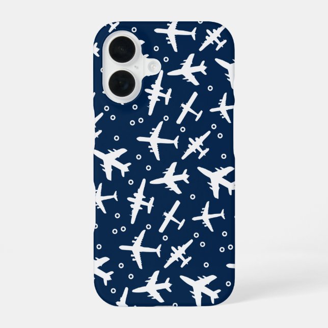 Coque iPhone 16 Blue White Aircraft Pattern (Verso)