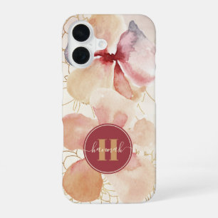Coque iPhone 16 Blush Floral Aquarelle Or Rustique