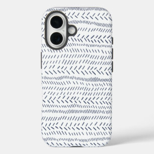 Coque iPhone 16 Boho Moderne Abstrait Mudcloth en Navy