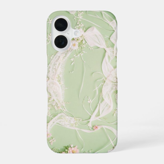 Coque iPhone 16 Boîtier téléphonique en dentelle florale romantiqu (Verso)