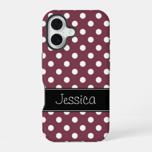 Coque iPhone 16 Bourgogne Prépa et Points Blancs Personnalisés
