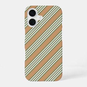 Coque iPhone 16 Brayures vert olive et blanc motif avec bronze