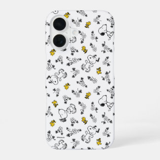 Coque iPhone 16 cacahuètes | Snoopy & Woodstock B&W Flower Motif