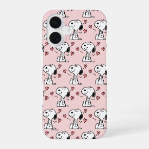 Coque iPhone 16 Cachou Cœurs de Snoopy