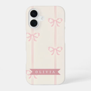 Coque iPhone 16 Cadeau Personnalisé Nœud Rose Élégant Coquette