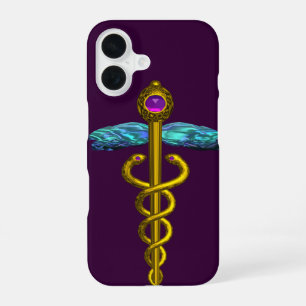 Coque iPhone 16 CADUCÉE MÉDICAL EN OR ,Violet