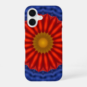 Coque iPhone 16 Canard sur fond bleu avec kaléidoscope rouge
