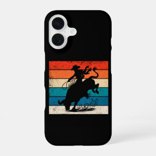 Coque iPhone 16 Cavalier de taureau de rodéo de style rétro de ran