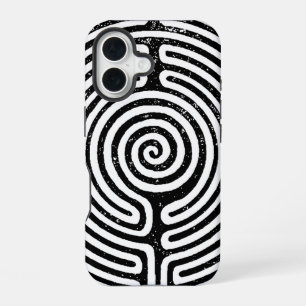 Coque iPhone 16 Cercle noir Labyrinthe Art