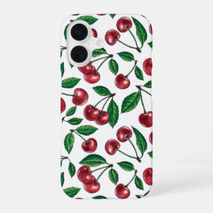 Coque iPhone 16 Cerises rouges sur fond blanc