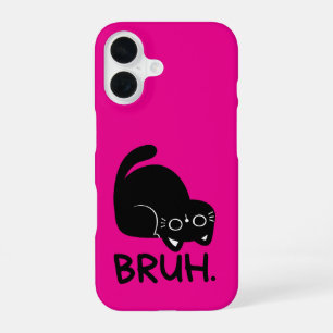Coque iPhone 16 Chat noir mignon esthétique rose drôle “Bruh”