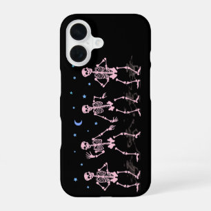 Coque iPhone 16 Chemise d'Halloween squelette rose dansant