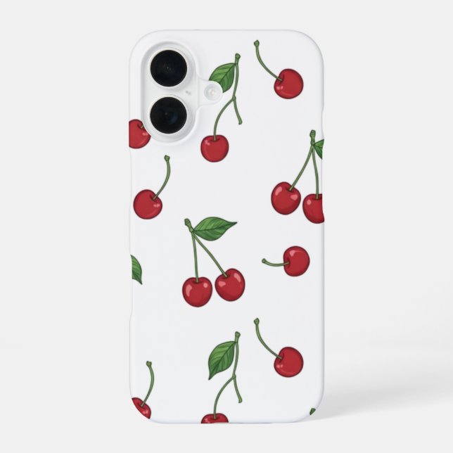 Coque iPhone 16 Cherry Fruit Repeat Pattern Design (Verso)