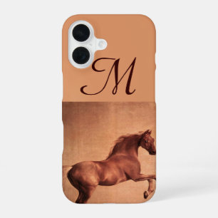 Coque iPhone 16 CHEVAL ROUGE Monogramme de parchemin