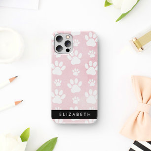 Coque iPhone 16 Chien Paws, White Paws, Aquarelles roses, Votre No