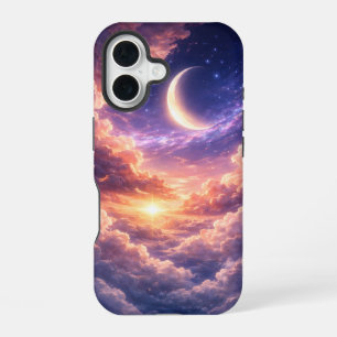Coque iPhone 16 Ciel Céleste Rêveur avec Lune et Nuages