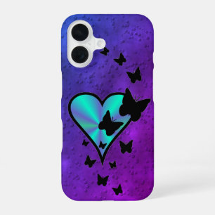 Coque iPhone 16 Cœur arc-en-ciel et papillon