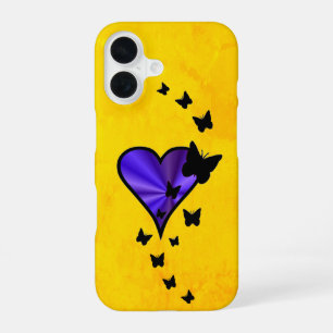 Coque iPhone 16 Cœur arc-en-ciel et papillon