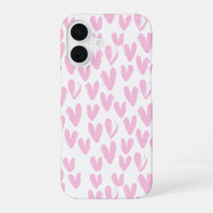 Coque iPhone 16 Cœurs abstraits roses sur fond blanc