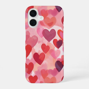 Coque iPhone 16 Cœurs aquarelle rose et rouge Coquette romantique