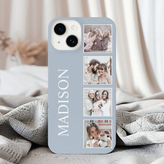 Coque iPhone 16 Collage de photos personnalisé bleu poussiéreux