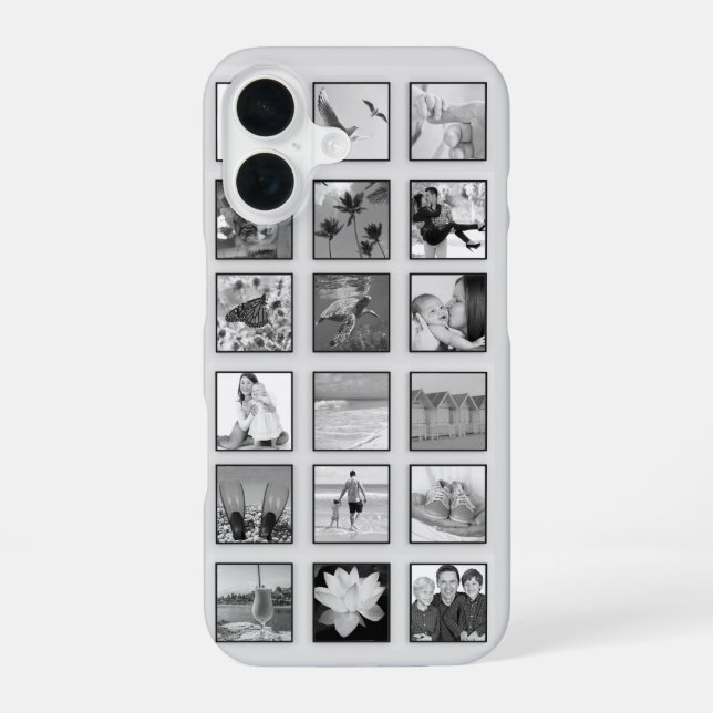 Coque iPhone 16 Collage photo filtré noir et blanc (Verso)