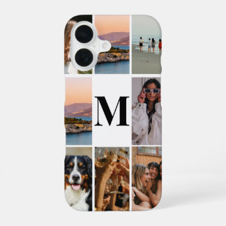 Coque iPhone 16 Collage photo moderne Monogrammé