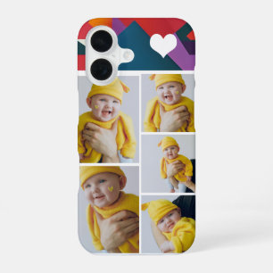 Coque iPhone 16 Collage photo personnalisé avec cœur