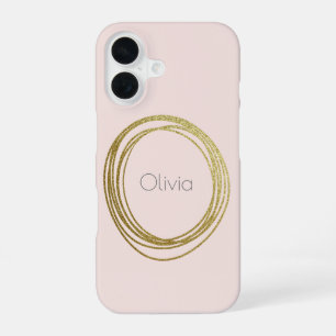 Coque iPhone 16 Conception de cercle abstrait en or faux avec nom