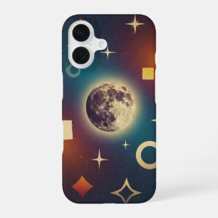 Coque iPhone 16 Conception de lune rétro stylisée