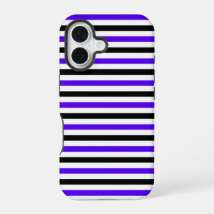 Coque iPhone 16 Conception de rayures blanches noires et bleues