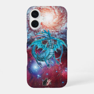 Coque iPhone 16 Coque-coque iphone de dragon cosmique turquoise