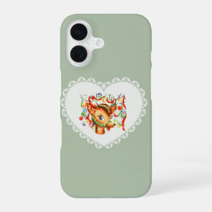Coque iPhone 16 Coquette Rétro Vintage Animaux Bébés Pastel Cerfs