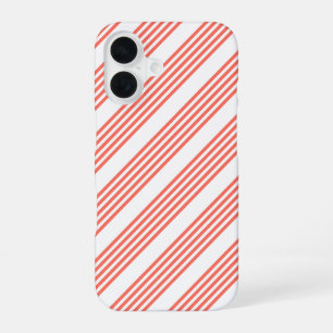 Coque iPhone 16 Corail vivant et blanc motif cinq rayures
