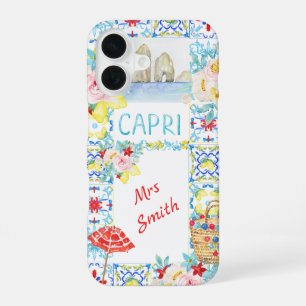 Coque iPhone 16 Côte Amalfitaine Carreaux Bleus Capri Mariage