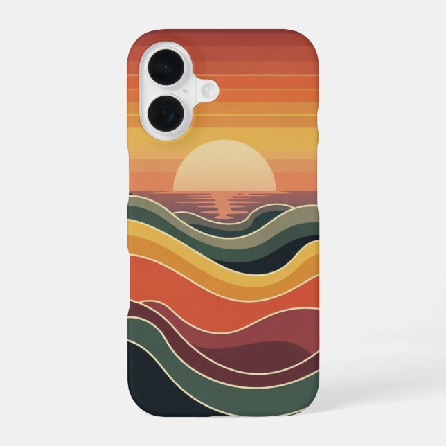 Coque iPhone 16 Coucher de Soleil Côtier Rétro (Verso)