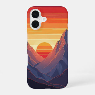 Coque iPhone 16 Coucher de soleil montagne Art Rétro Vintage