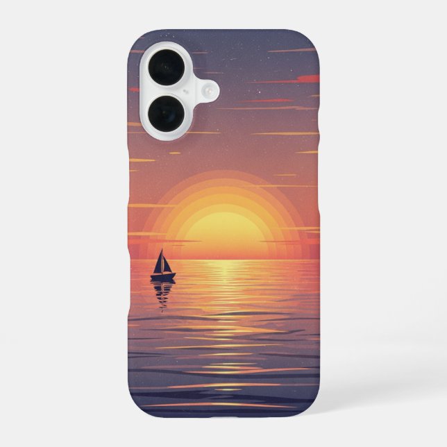 Coque iPhone 16 Coucher de soleil océan rétro (Verso)