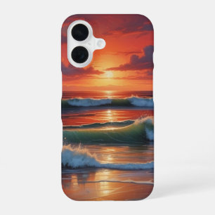Coque iPhone 16 Coucher Rouge Océan Peinture de paysage marin