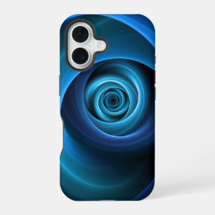 Coque iPhone 16 Couleurs bleu spirale 3D Art Abstrait fractal mode